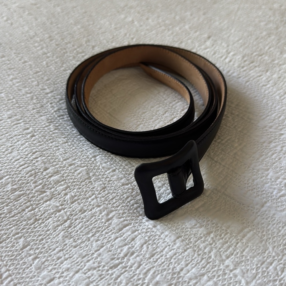 Thin black genuine Italian leather belt